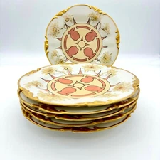 Antique J.P.L Jean Pouyat Limoges France Hand Painted Plates Art Deco Set Of 6