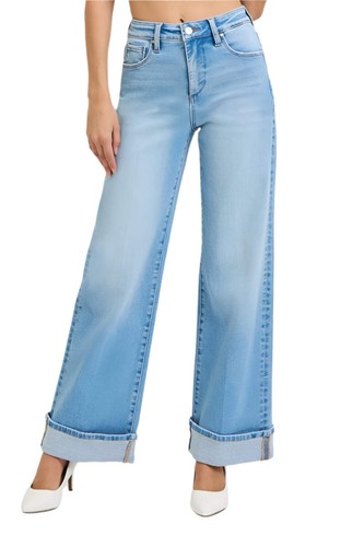 Risen Jeans - Tummy Control High Rise Cuffed Wide Jeans - PW21046 - Picture 27 of 29