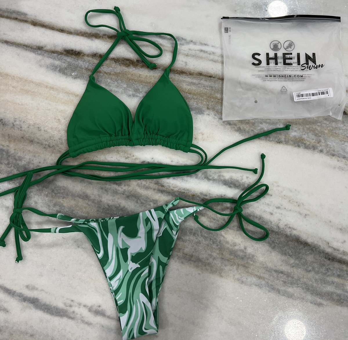 New Never Worn SHEIN Abstract Fluid Pattern Marble Bikini Swimsuit