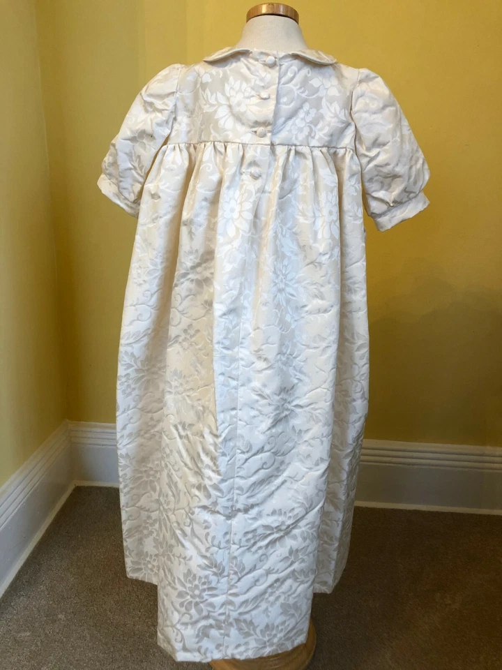 Ivory floral silk damask Christening Gown. Hand made original one off - Image 3 of 4