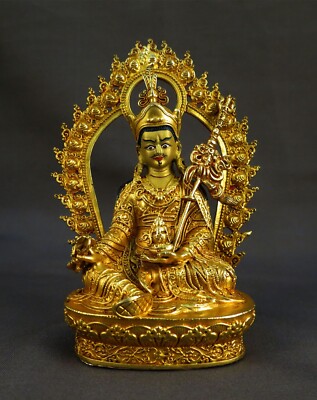 Tibetan Gold Face Guru Rinpoche Padmasambhava Copper Gold Plated Statue Figure