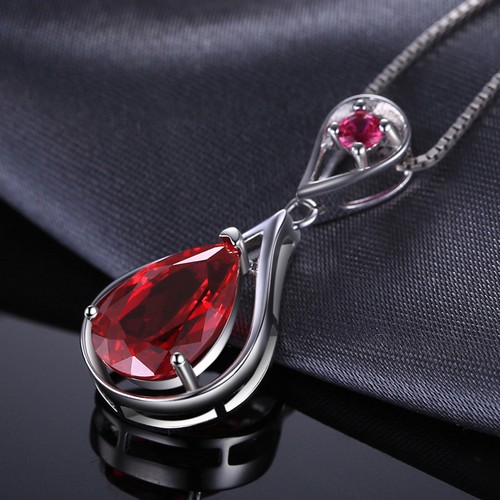 3.8ct Pigeon Blood Ruby Pear 16" Necklace Pendant 925 Solid Sterling Christmas - Picture 4 of 5