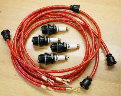 IH McCormick-Deering W12 Wheatland Spark Plug & Cloth Wire Set & Thumb Nuts W-12