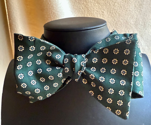 BROOKS BROTHERS vintage all silk bow tie handmade emerald green yellow geometric