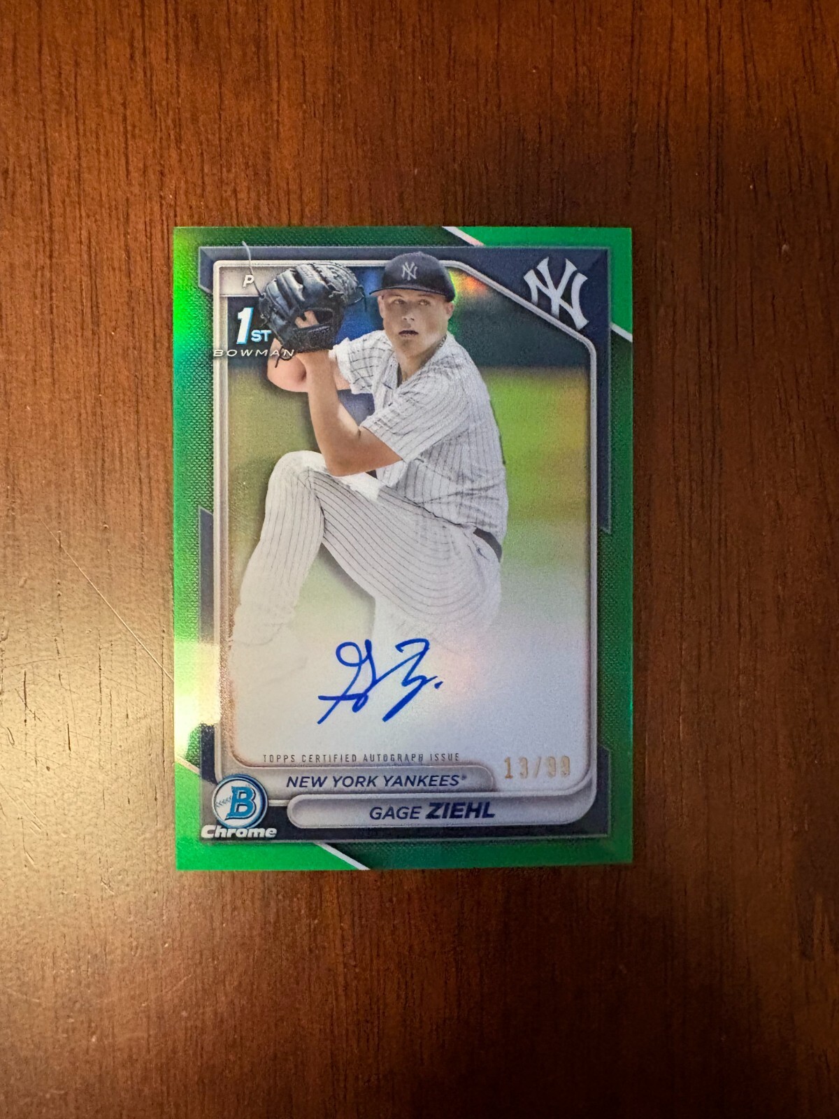 2024 Bowman Chrome Draft 1st Gage Ziehl Green Refractor Auto /99 Yankees