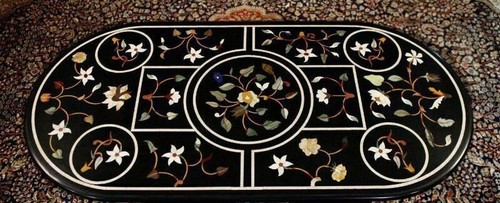4'x2' black Marble Dining Table Top flower Stone Inlay work sofa Table home - Picture 3 of 4