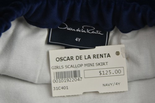 $125 NEW Oscar de la Renta Girls Navy Blue Scalloped Hem Velvet Skirt Cotton 4 Y - Picture 10 of 10