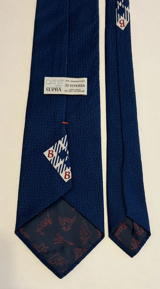 Corbata De Colección Años 70 Hippy Psicodélica Grasa Corbata Azul Blanco Diamante “B” Nylon Superba Foto 3 de 4