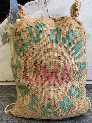 FULL!! Vintage - 5lb Burlap Bag California Lima Beans Farmhouse Kitchen Decor