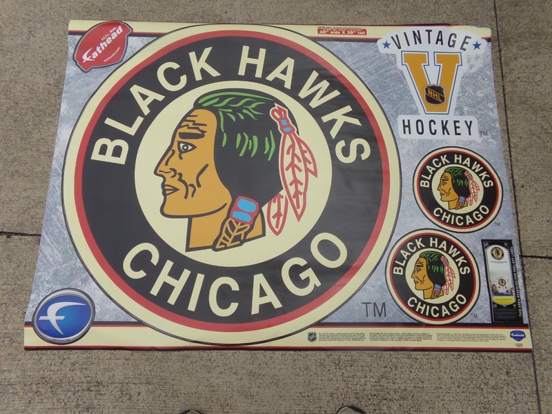 CHICAGO BLACKHAWKS Throwback LOGO In Team Colors by "Fat Head" NHL Lic. NWT $89