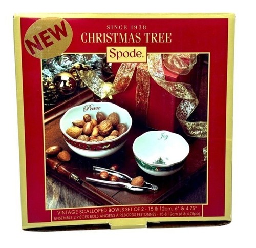 Spode Christmas Tree Vintage Scalloped Bowls Set Of 2 "Peace" & "Joy" Design - Picture 1 of 8