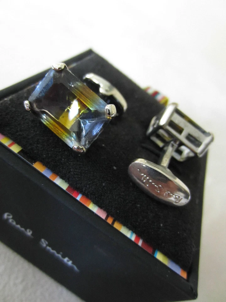 Gemelos Paul Smith | Vidrio azul ámbar incrustado y gris | En caja ✨ Foto 3 de 4