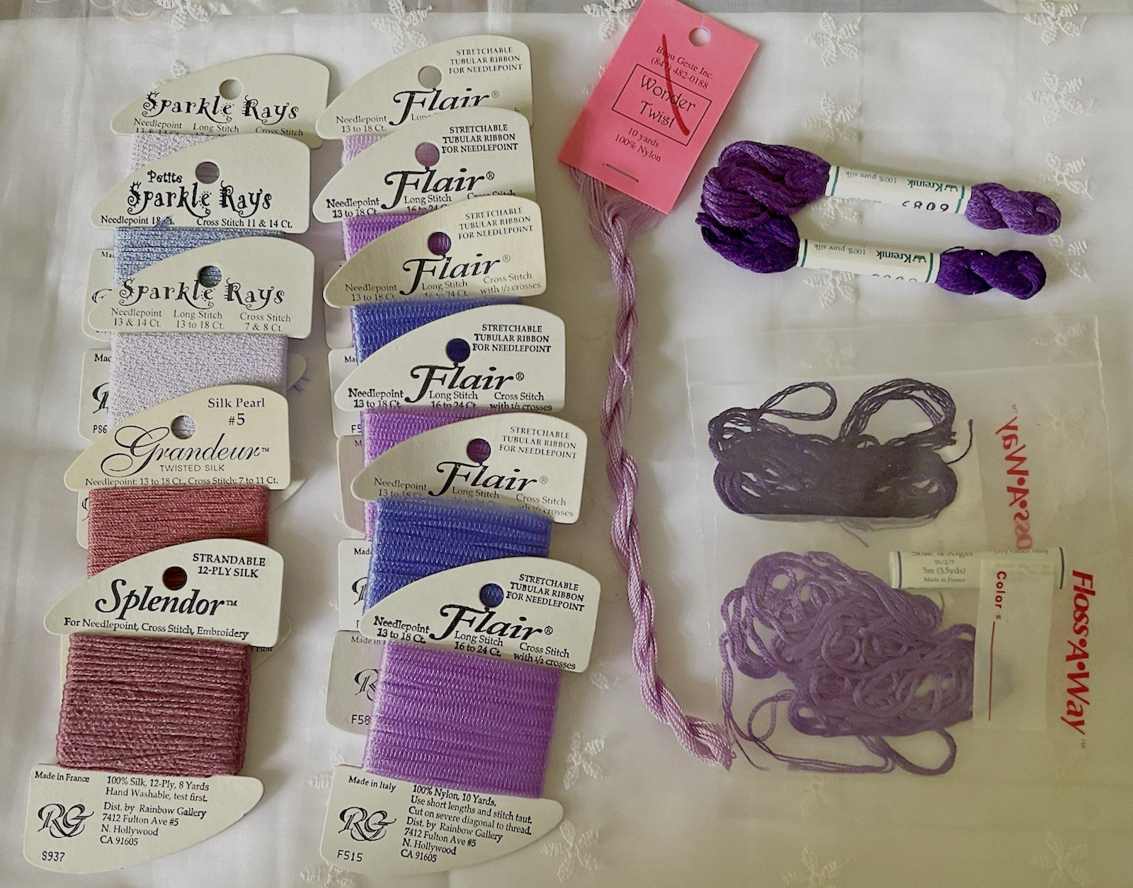 Needlepoint Threads Purples Lot of 16 Rainbow Gallery Kreinik Wonder Twist