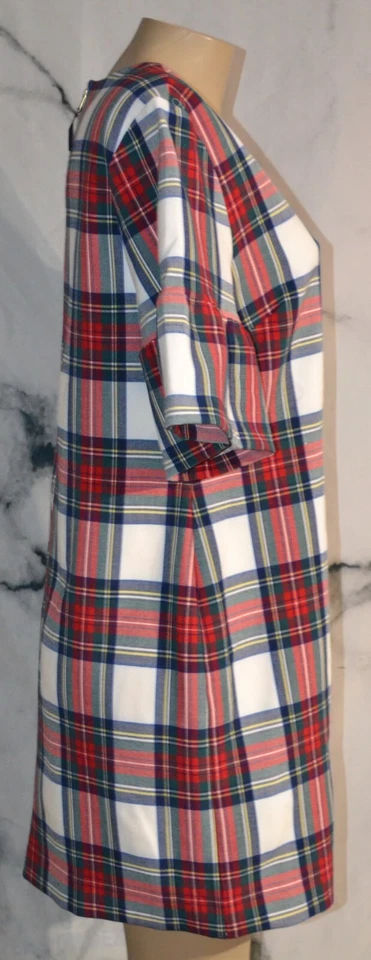 VINEYARD VINES White Multicolor Plaid Dress 14 Short Flared Sleeves Lined - Image 4 of 4
