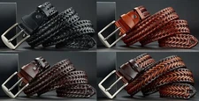 Men's Women's belt Genuine Leather Braided Belts Basketweave Dress Jeans Buckle