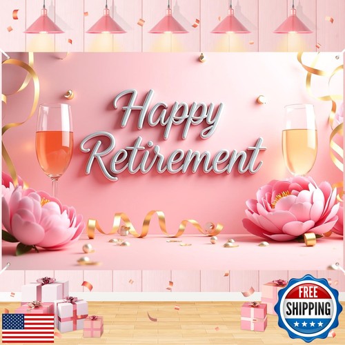 Large 71x43 Inch Retirement Party Decorations for Women Pink Happy 3D Retirem
