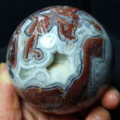 TOP 638G Natural Polished Mexico Banded Agate Stone Sphere Ball Healing A3872
