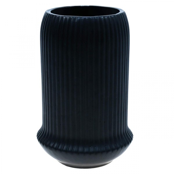 Keramik Vase Mit Rillen Schwarz Deko Blumenvase Ø13Cm H20Cm Modern-image