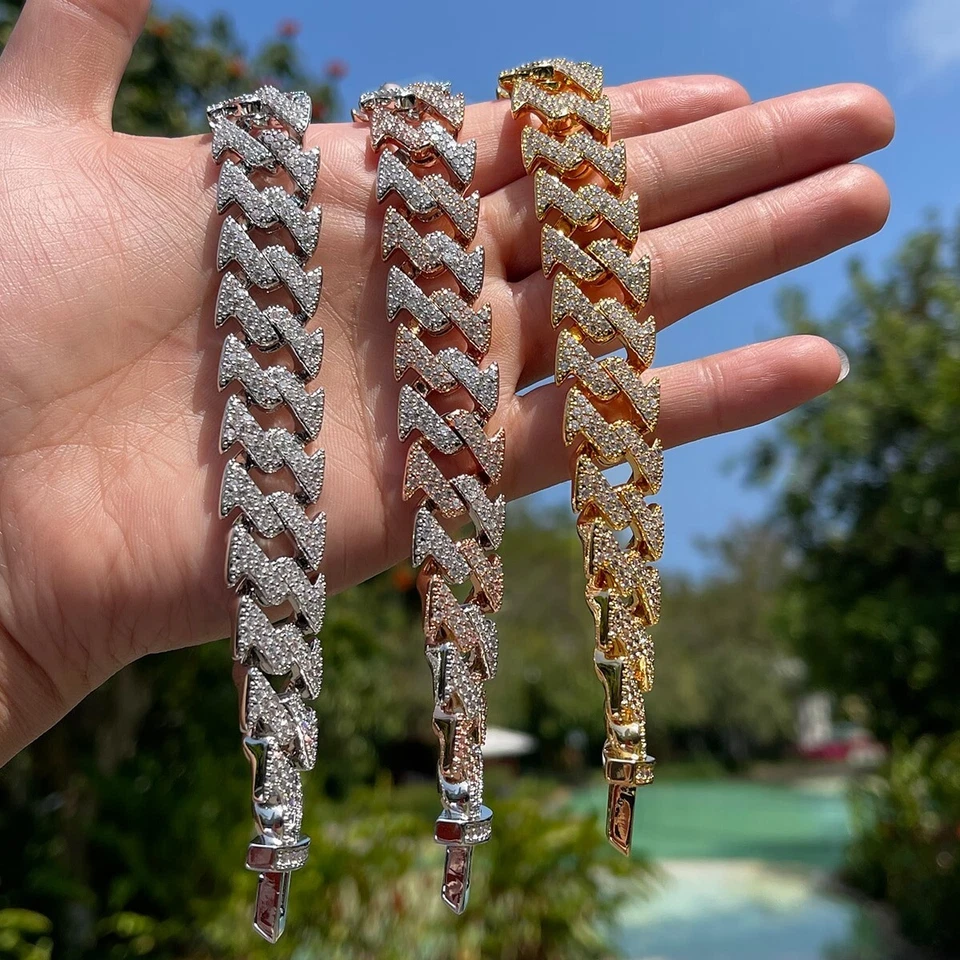 5AAA+ CZ Ice Out Hop Hip  Miami Cuban Link Bracelet 14k Real Gold Plated 7-9Inch - Image 2 of 4