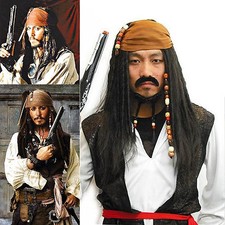 NEW Pirates of the Caribbean Jack Sparrow Wig Headband Costume Cosplay Set