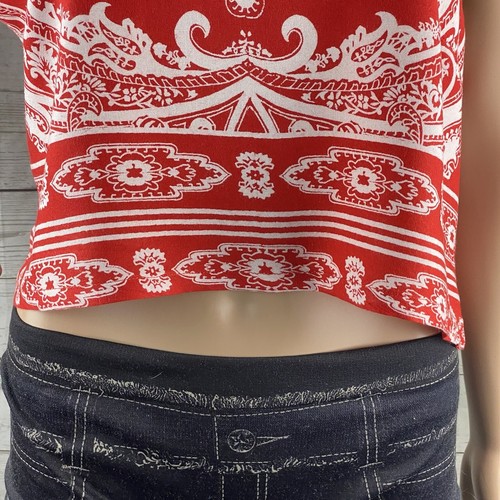 Forever 21 Contemporary Tomato Girl Crop Top Medium Red White Floral Summer - Picture 8 of 12