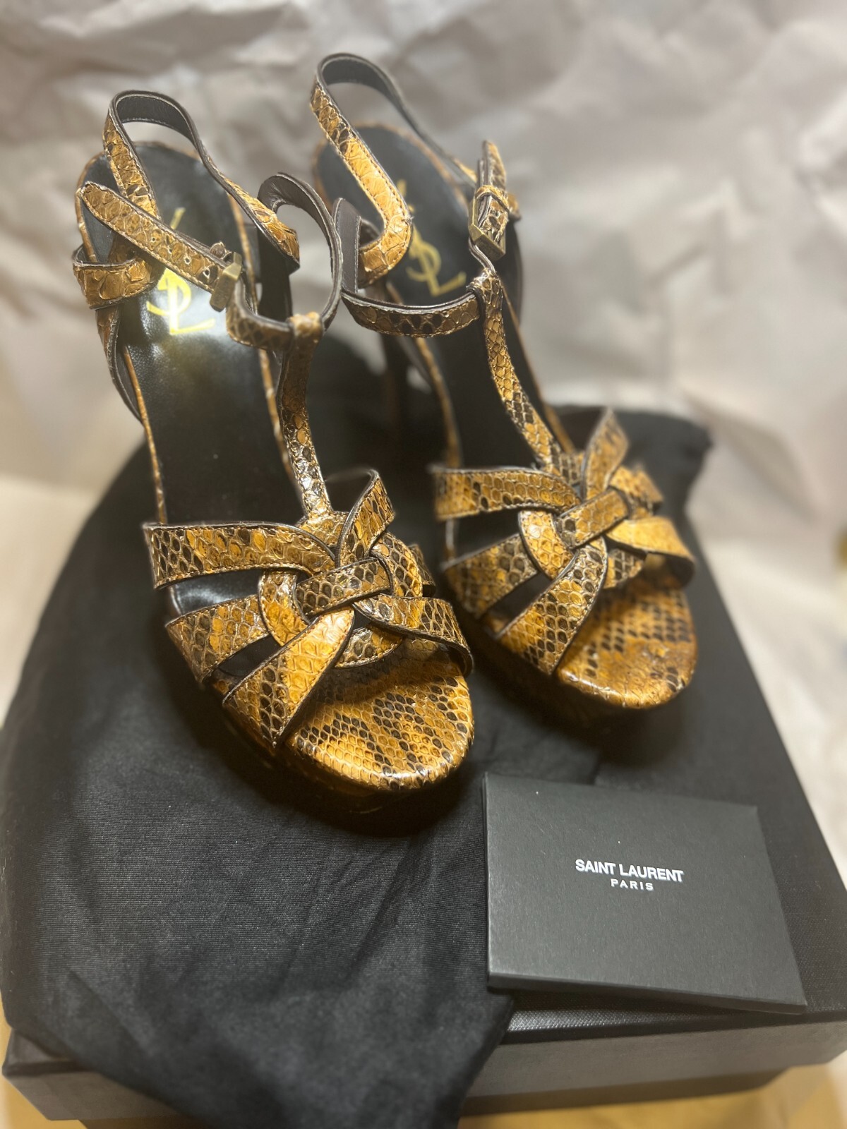SANDALI TRIBUTE SAINT LAURENT PYTHON Taglia 39 5 Condizioni Fab. Scatola inclusa