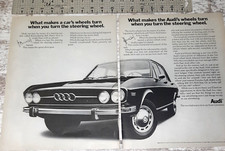 1970 Audi Vintage 2 Page Print Ad Sedan Rack and Pinion Steering Disc Brakes B&W