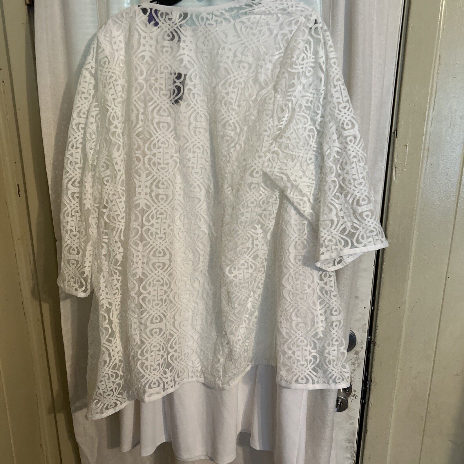 Catherines Women's Plus 3X Petite 26 28 White Dress Lace Jacket 2