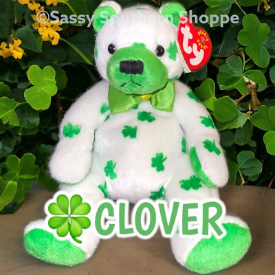   CLOVER   2001 Ty Beanie Babies St. Patrick's Day Irish Shamrocks BEAR *MWMT*