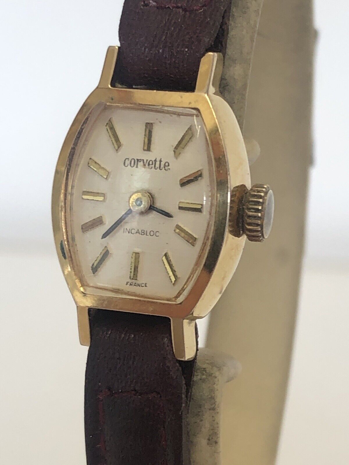 Corvette Ladies Vintage Mechanical Watch With New Burgundy Leather Strap