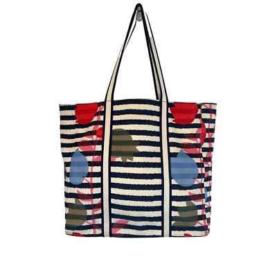 Talbots Women s Flowers and Stripes Cotton Canvas Tote Bag 16x12 Magnetic Snap 