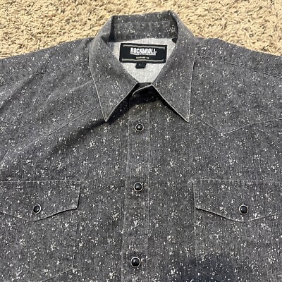 Rock & Roll Denim Men's Vintage '46 GrayButton Up Black Pearl Snap
