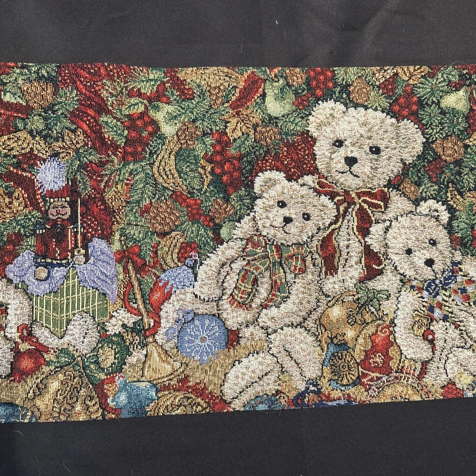 "Tapiz de Navidad de lino violeta oso de peluche mesa festivo corredor vacaciones 68x12""" Foto 3 de 4