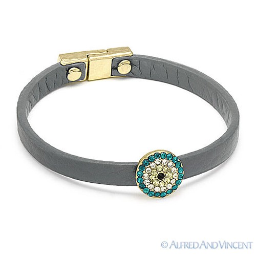 Brazalete de Cuero Dije Griego Mati Turco Nazar Hamsa Cabalá Dije Mal de Ojo - Imagen 6 de 9