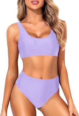 Tempt Me Women Two Piece Scoop Neck Bikini Crop Top Swimsuit Sporty XL