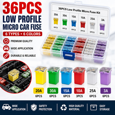 36PCS JCASE Fuse Assortment Kit 20A 30A 40A 50A 60A 80A Low & Tall Profile