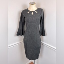 ROZ & ALI Grey Knit Sweater Dress Long Bell Sleeves | Size Small