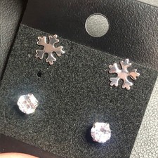 9005 sterling silver 925 Snowflake Stud Earrings Cubic Zirconia Round