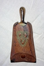 Antique Clothes Brush in Art Nouveau Arts and Crafts Style Leather Cover
