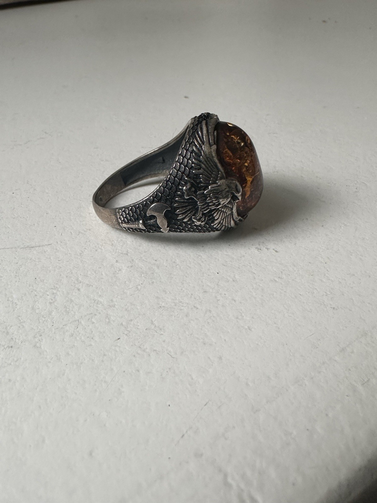 Amber Silver 925 Ring Eagle Axe DnD - image 2