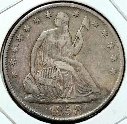 1858 O Seated Liberty Half Dollar 50c VF++ Condition Beautiful Patina