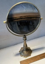 Vintage 2 Sided Swivel Vanity 6" Mirror Gold Gilt Metal Stand 12" Tall
