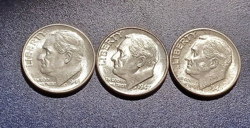 Choice BU 1946-P ,1947-D, 1948-D Roosevelt Dimes