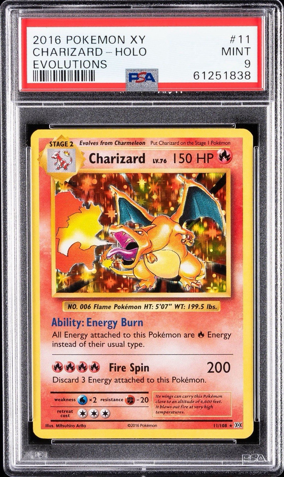 2016 Pokémon Charizard XY Evolutions Holo PSA 9 11/108