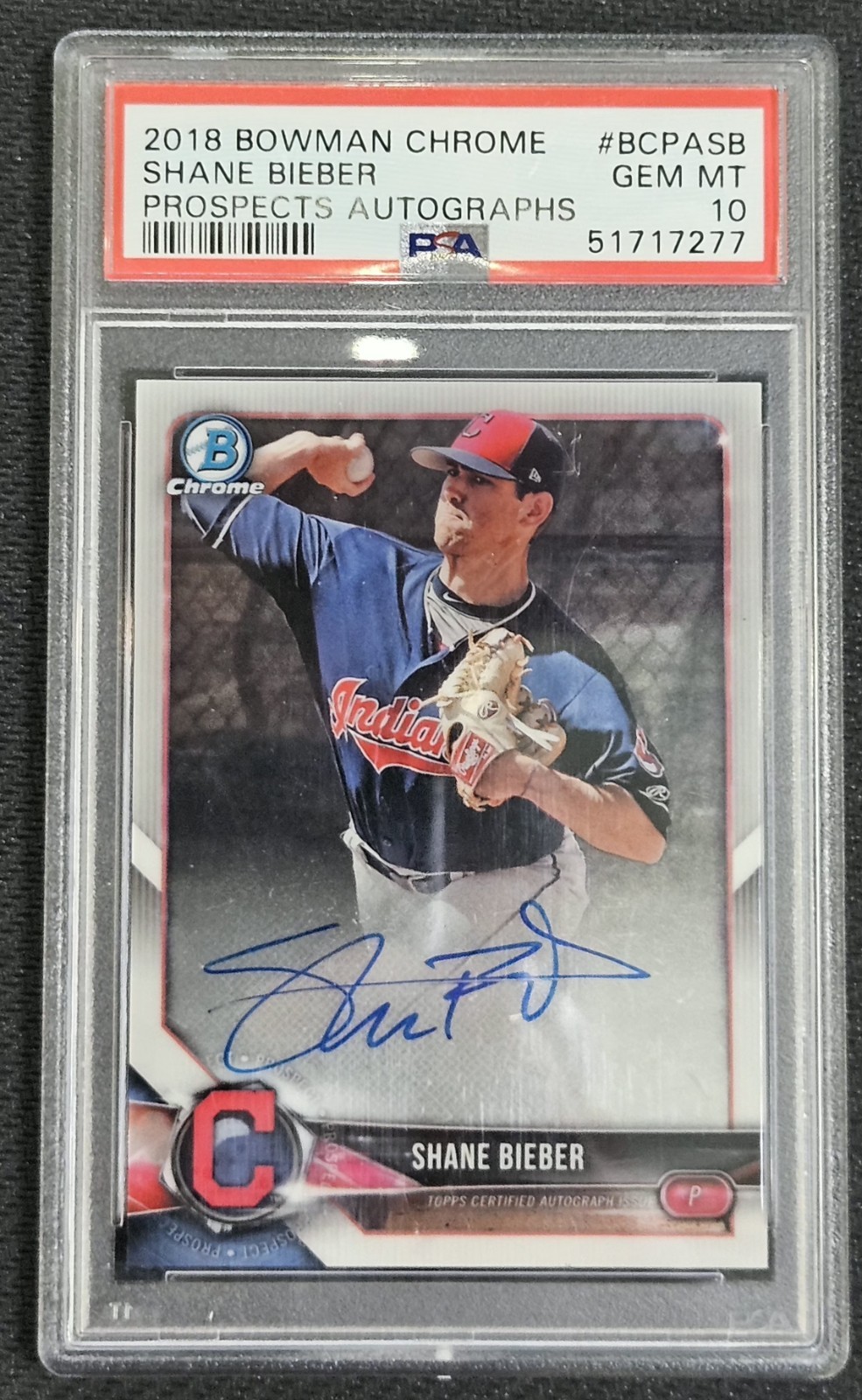 Shane Bieber 2018 Bowman Chrome Prospects Autographs PSA 10 Auto