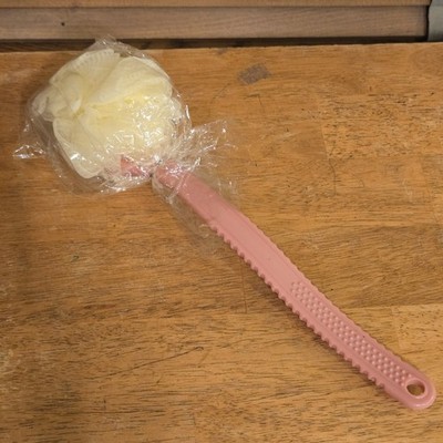 Vtg Back Scrubber Brush Loofah Sponge mauve rose pink 80s NEW  bath shower 