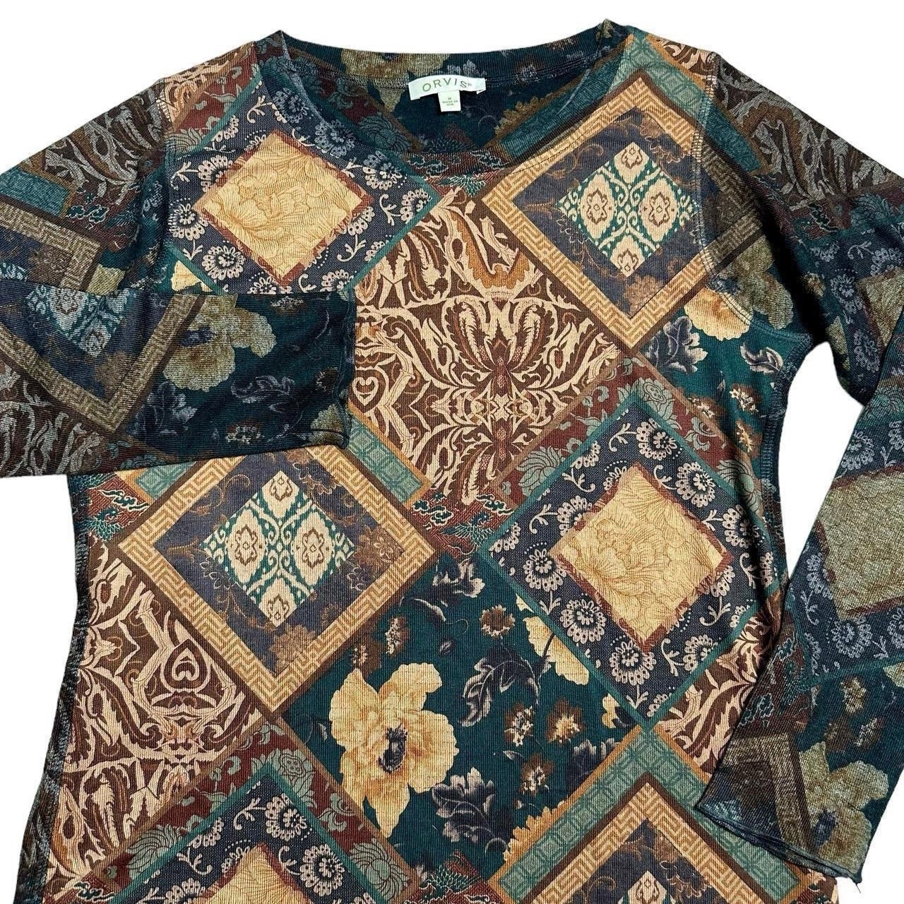 2000s Orvis Med Patchwork Tapestry Pattern Long S… - image 2