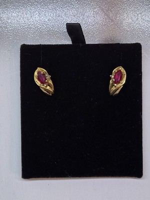 Ohrringe 10 Karat Gelbgold Marquiseschliff Rubin Edelstein Diamant Akzente Nachlass