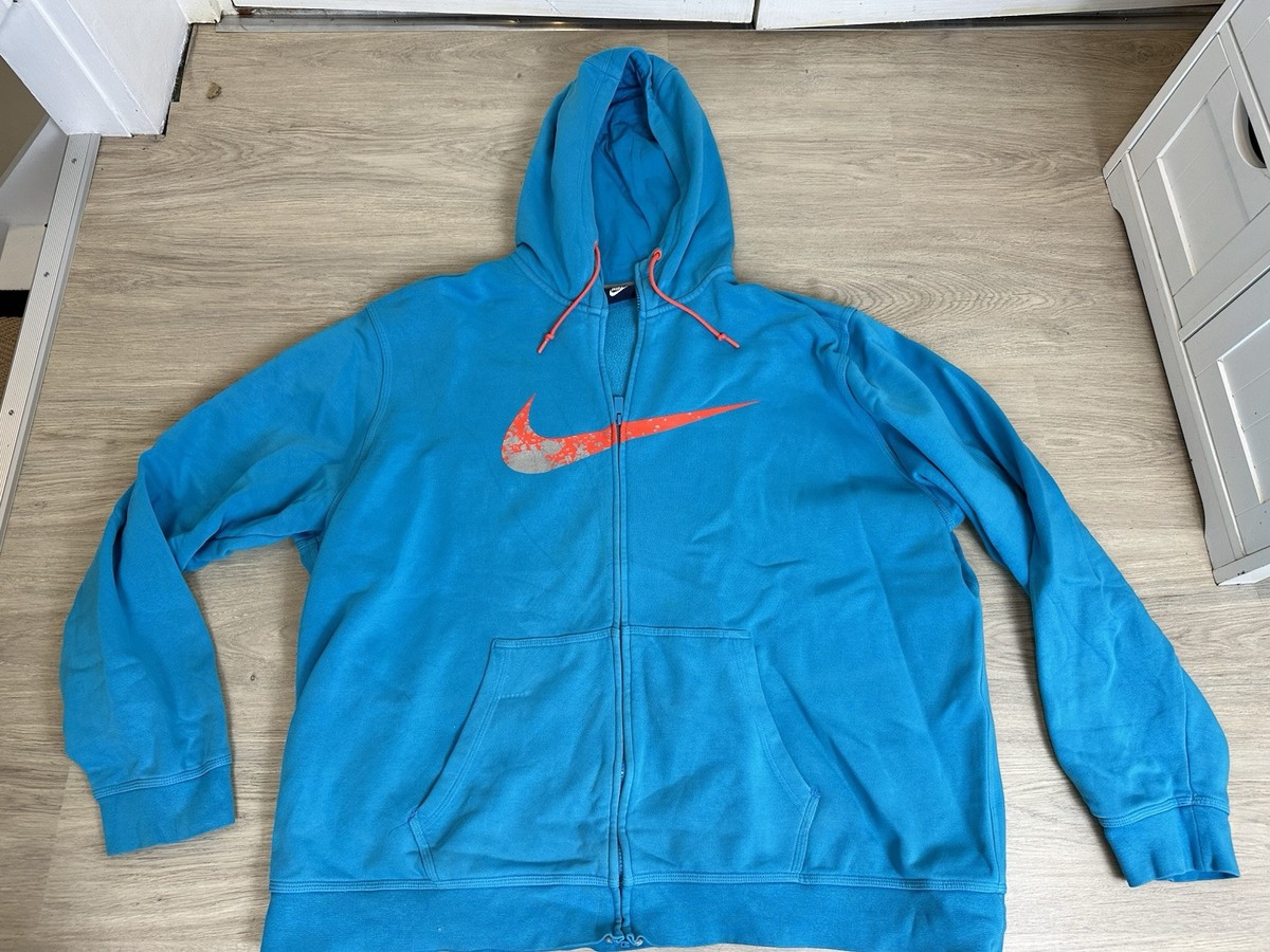 Vintage Nike Club Full zip Splatter Hoodie Men`s xxxL 3XL sky blue