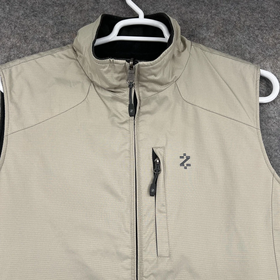 IZOD PerformX Vest Mens Large Khaki Black Reversible Fleece Lined Zip Pockets - Image 2 of 4